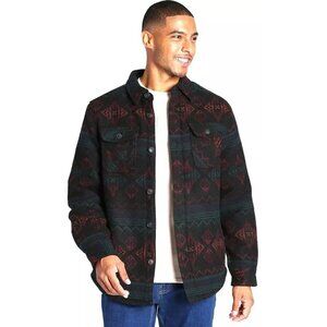 Jachs Mens Wool Sherpa Lined Flannel Shirt Jacket Long Sleeve Size L Multi Aztec
